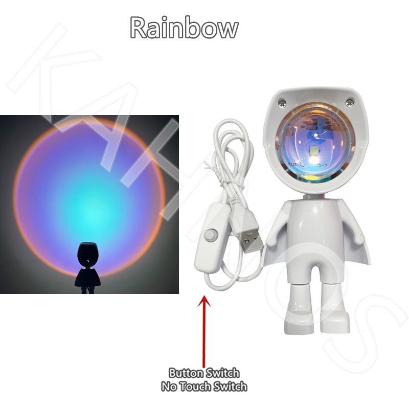 USB Astronaut Robot Rainbow Projection Sun Lamp