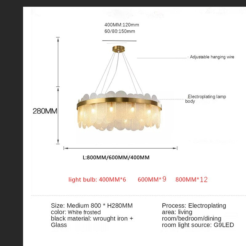 Nordic round LED living room crystal chandelier