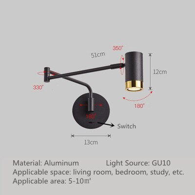 Adjustable Swing Long Arm LED Wall Lamps