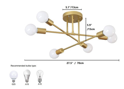 Modern Sputnik Ceiling Lights Fixture Nordic Semi Flush Lamps