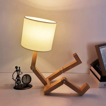 Robot Shape Wooden Table Lamp Holder