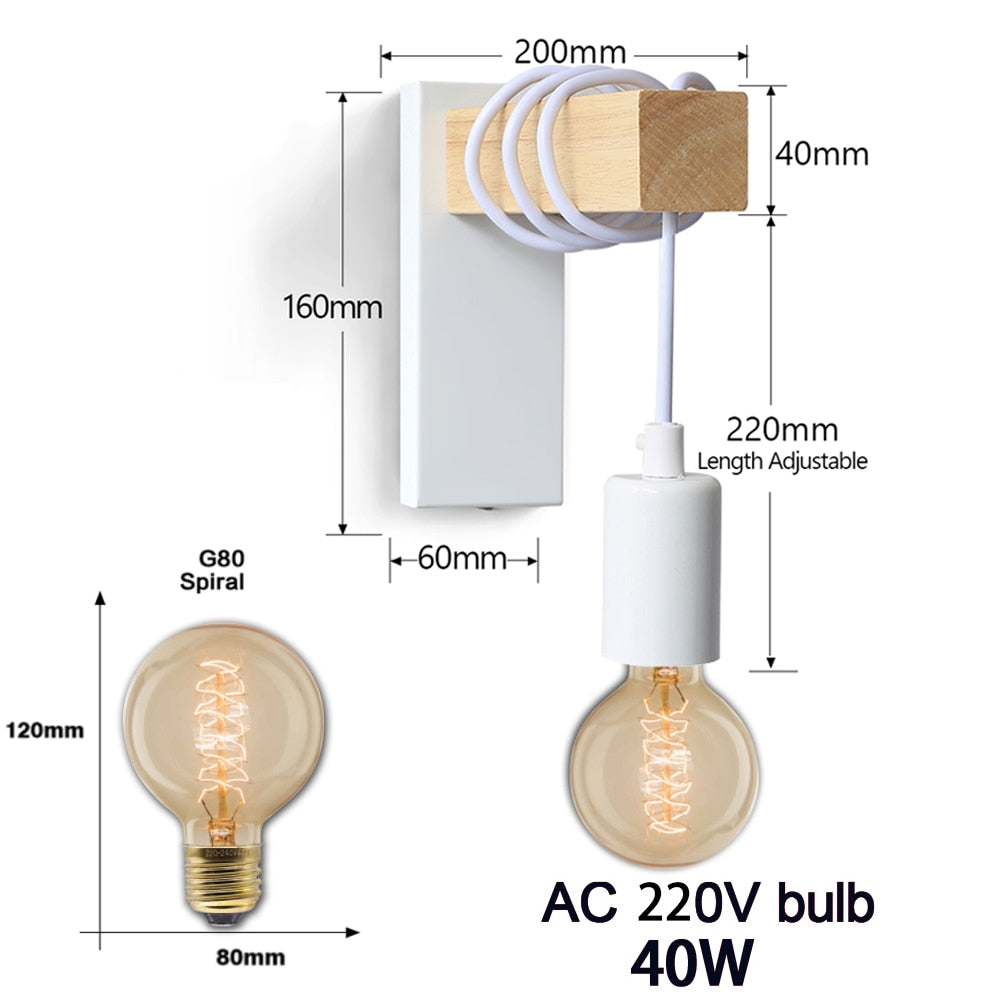 Retro Iron Wood Wall Lamp Lighting