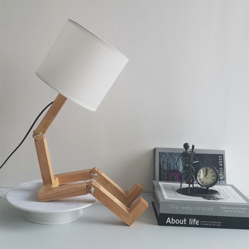 Robot Shape Wooden Table Lamp Holder