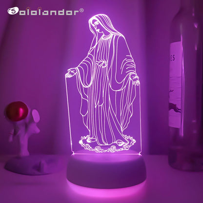 Acrylic 3D LED Night Light Blessed Virgin Mary Lamp