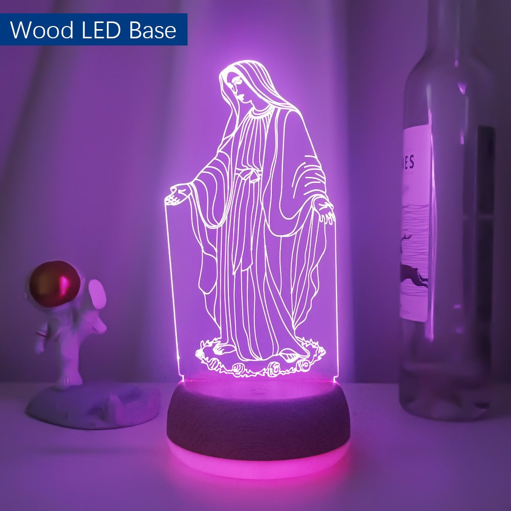 Acrylic 3D LED Night Light Blessed Virgin Mary Lamp