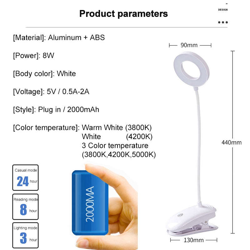 8W Desk lamp USB Rechargeable Table Lamp