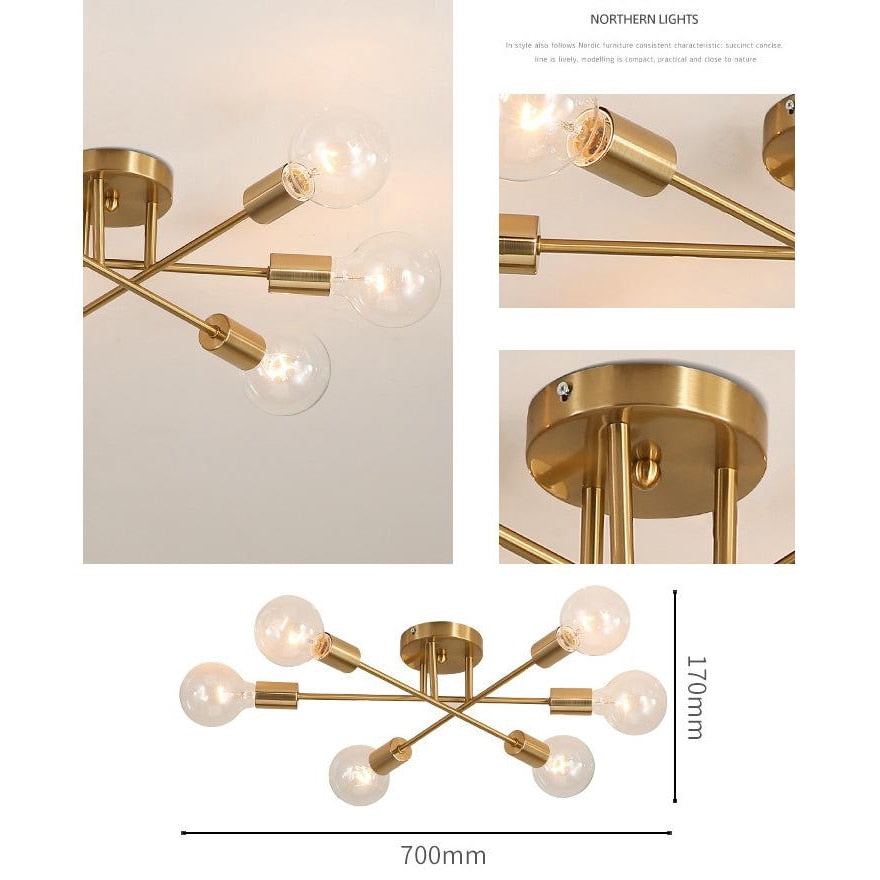 Modern Sputnik Ceiling Lights Fixture Nordic Semi Flush Lamps