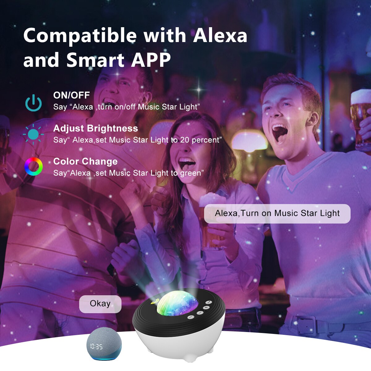 Sky Projection Lamp Compatible  With Alexa Google