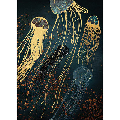 Luxury Golden Jellyfish wall decoration Whale Octopus Wall Art Canvas Painting