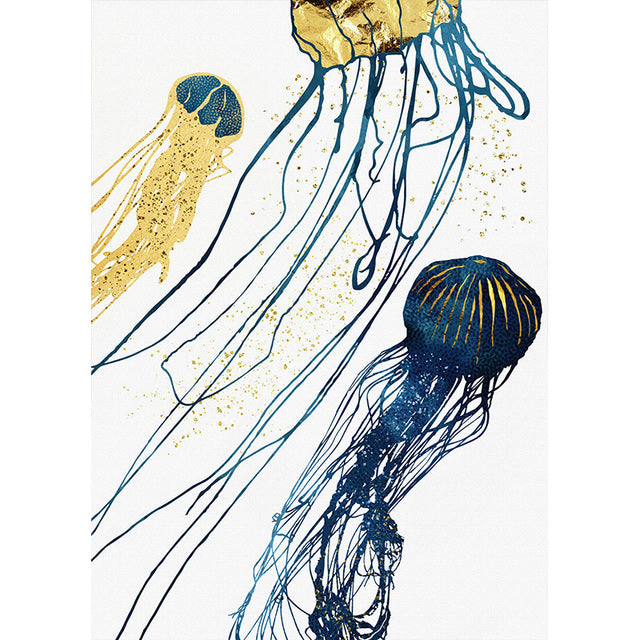 Luxury Golden Jellyfish wall decoration Whale Octopus Wall Art Canvas Painting