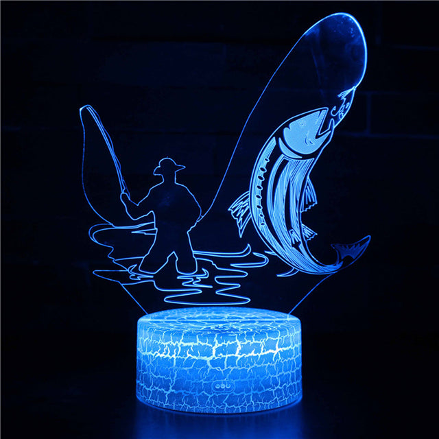 Acrylic Table Lamp 3D Illusion Jellyfish Fish Pattern