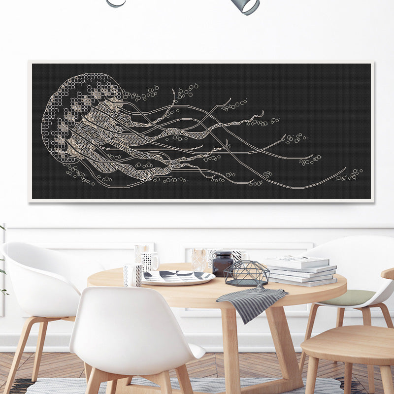 Jellyfish blackwork design wall decoration cross stitch package